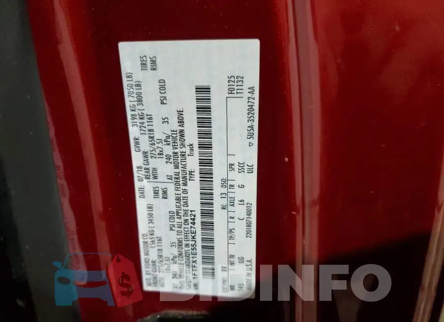 1FTFX1E55JKE74421 Photo# 13