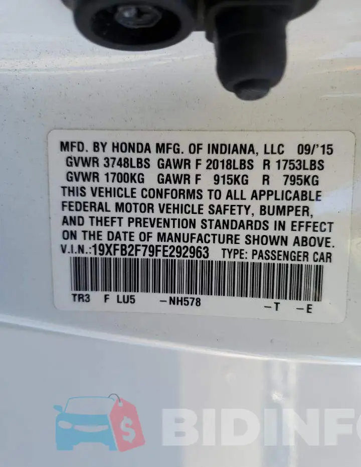 19XFB2F79FE292963 Photo# 12