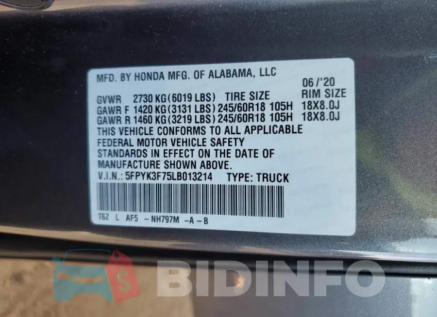 5FPYK3F75LB013214 Photo# 12