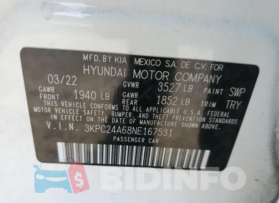 3KPC24A68NE167531 Photo# 12