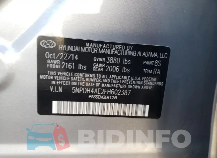 5NPDH4AE2FH602387 Photo# 12