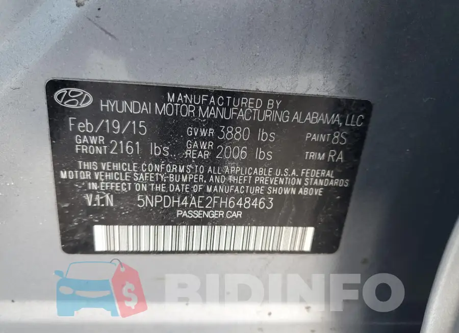 5NPDH4AE2FH648463 Photo# 12