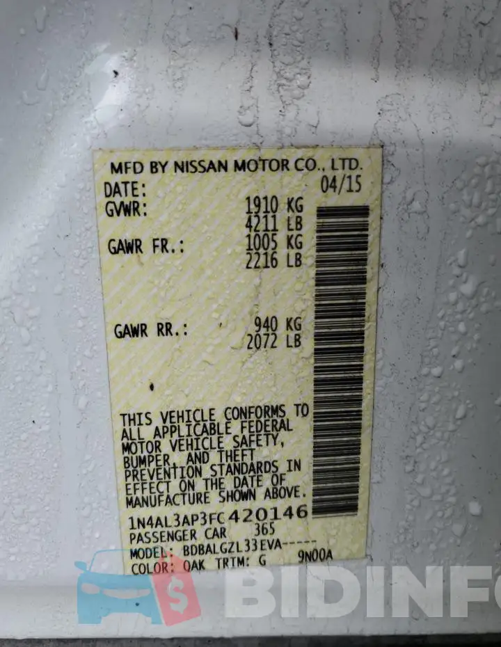 1N4AL3AP3FC420146 Photo# 12