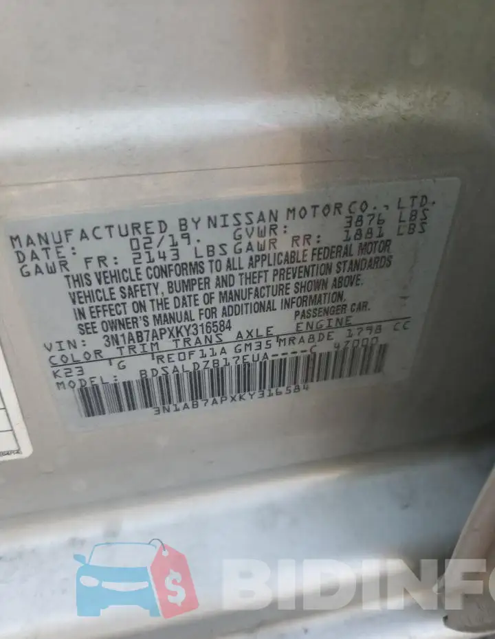 3N1AB7APXKY316584 Photo# 12