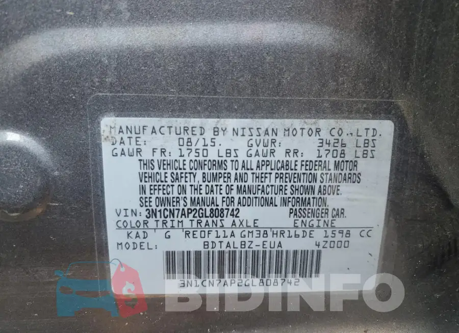 3N1CN7AP2GL808742 Photo# 12