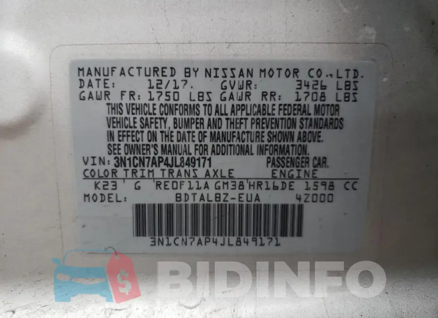 3N1CN7AP4JL849171 Photo# 13