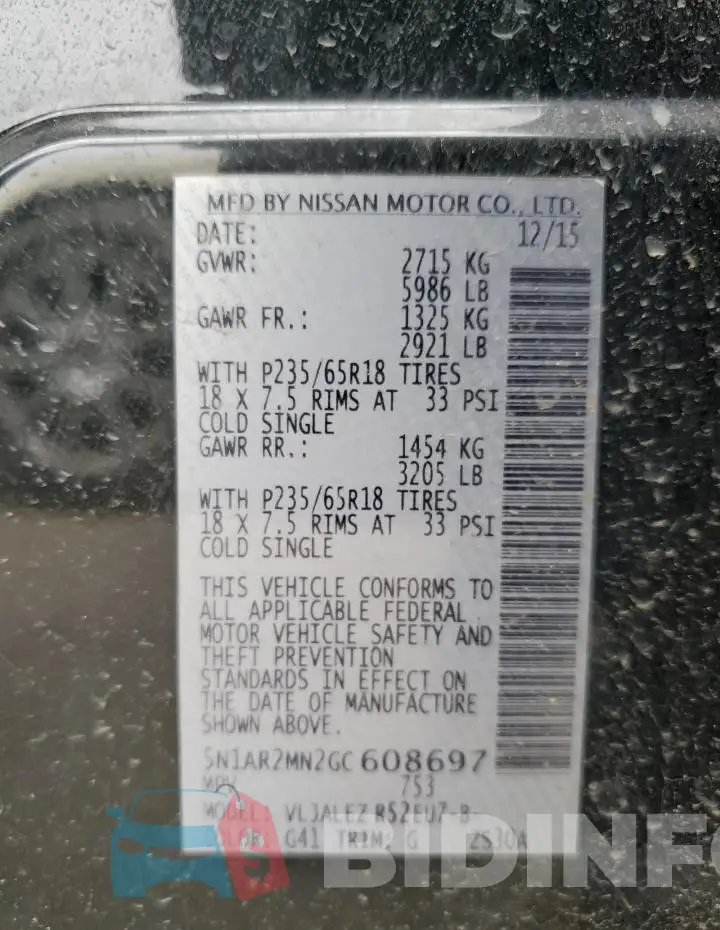 5N1AR2MN2GC608697 Photo# 13