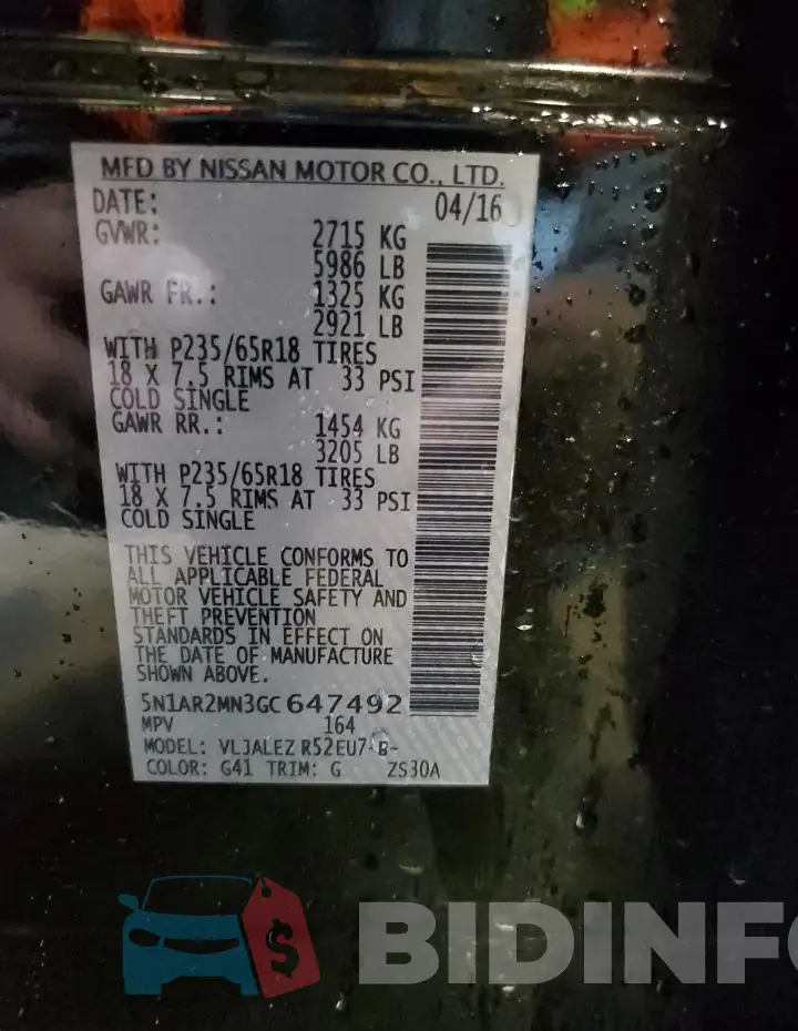 5N1AR2MN3GC647492 Photo# 13