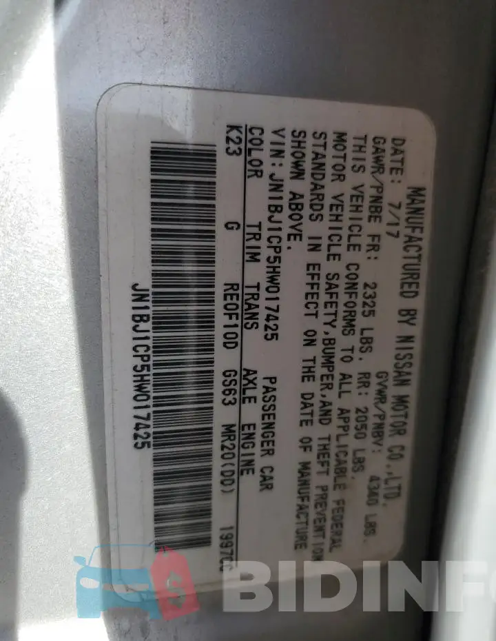 JN1BJ1CP5HW017425 Photo# 14
