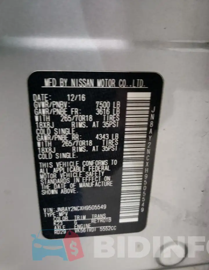 JN8AY2NCXH9505549 Photo# 13