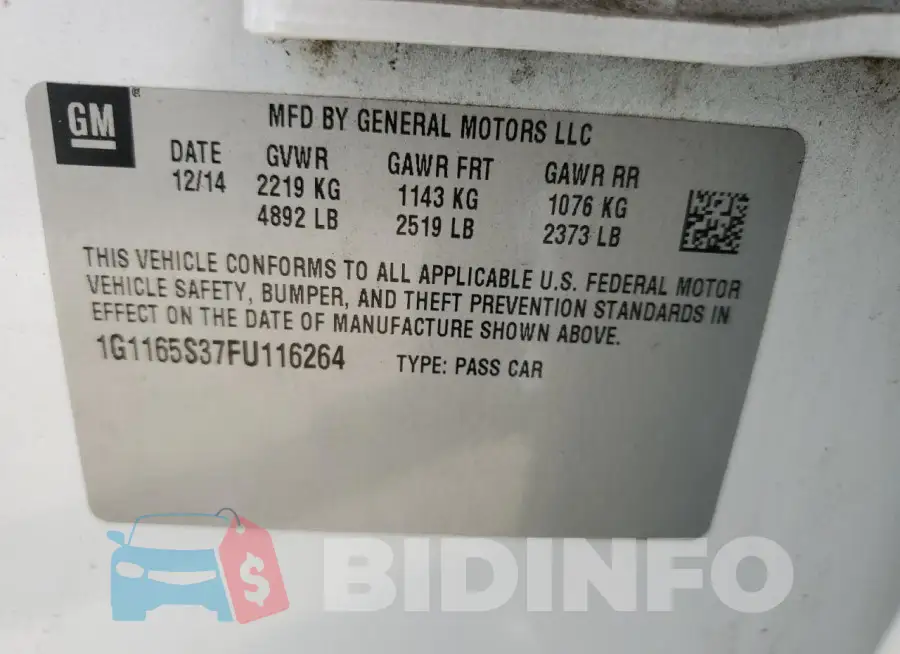 1G1165S37FU116264 Photo# 12