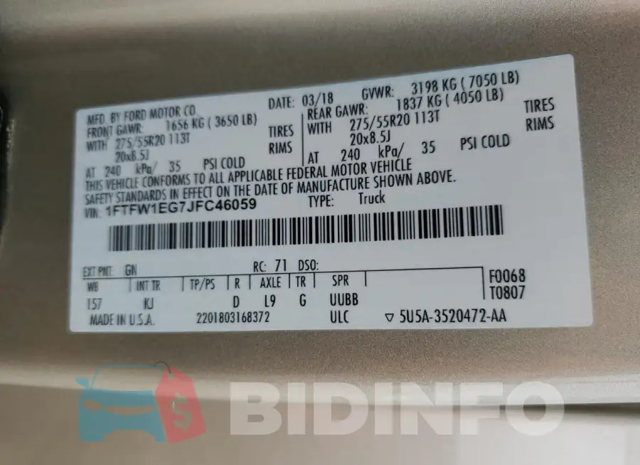 1FTFW1EG7JFC46059 Photo# 13