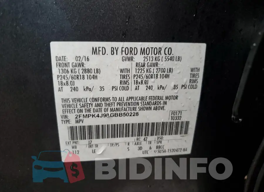2FMPK4J98GBB50228 Photo# 12