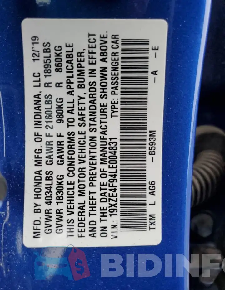 19XZE4F94LE004831 Photo# 13