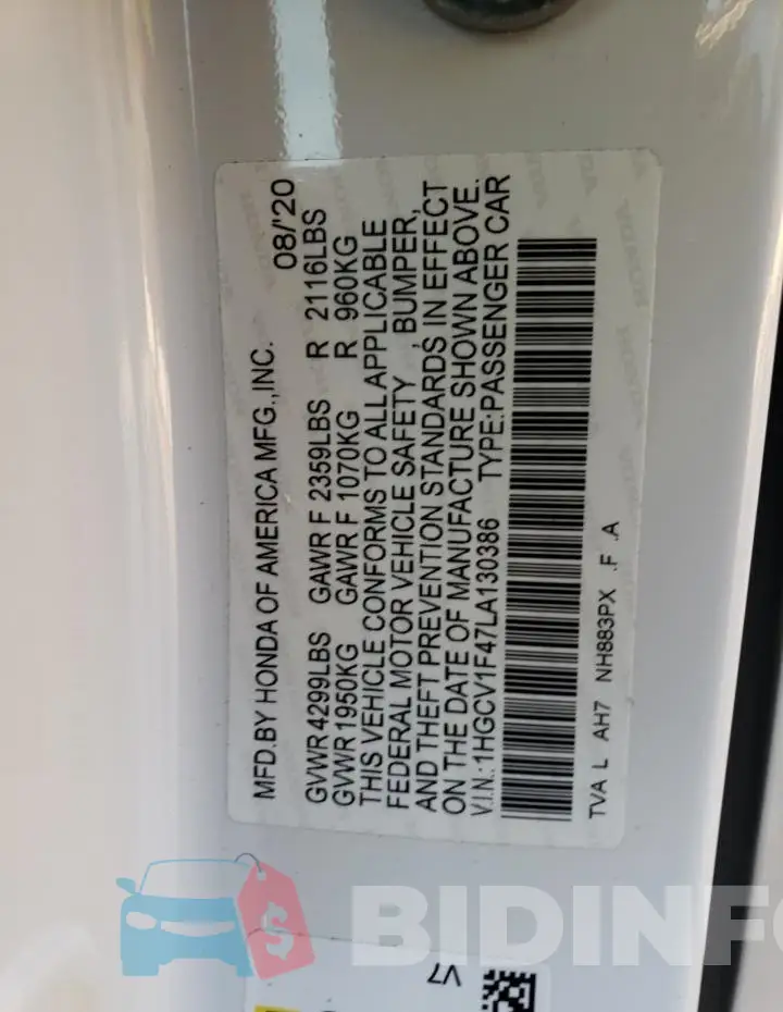 1HGCV1F47LA130386 Photo# 12