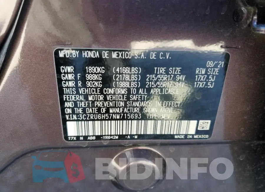 3CZRU6H57NM715693 Photo# 13