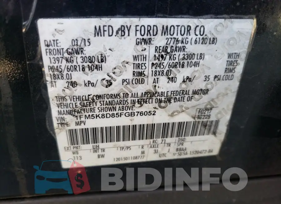1FM5K8D85FGB76052 Photo# 8