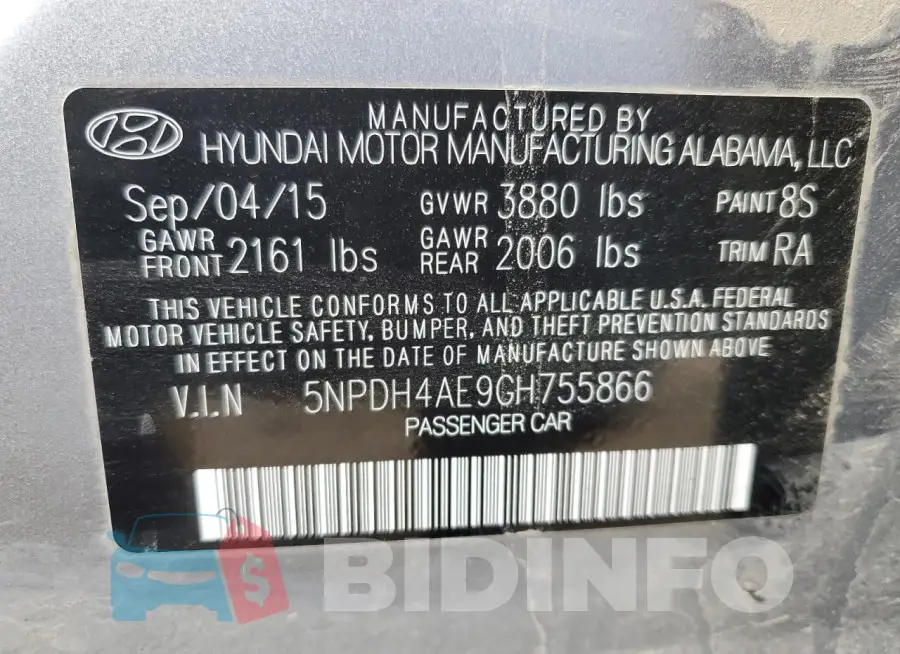 5NPDH4AE9GH755866 Photo# 12