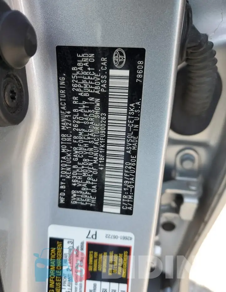 4T1BF1FK1FU900263 Photo# 12