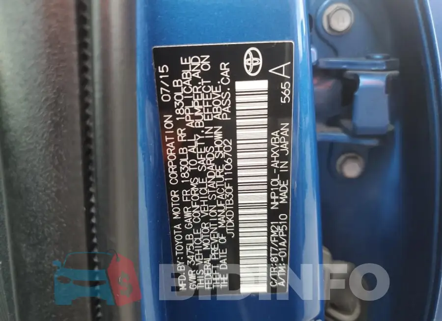 JTDKDTB30F1106702 Photo# 13