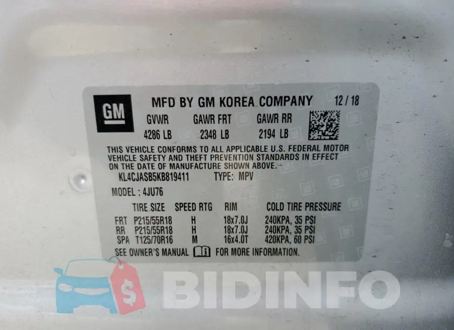 KL4CJASB5KB819411 Photo# 13