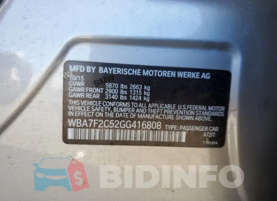 WBA7F2C52GG416808 Photo# 12
