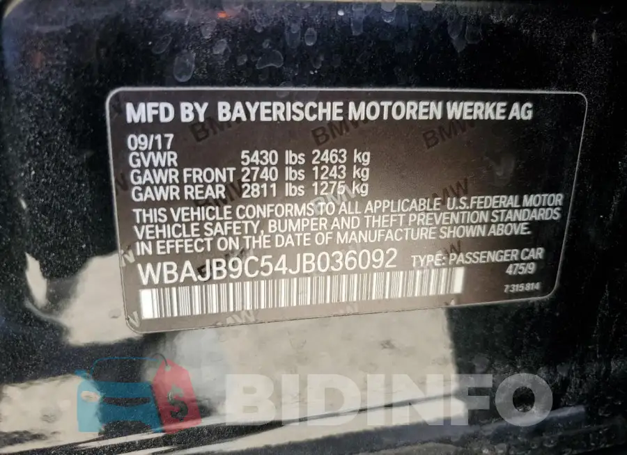 WBAJB9C54JB036092 Photo# 13