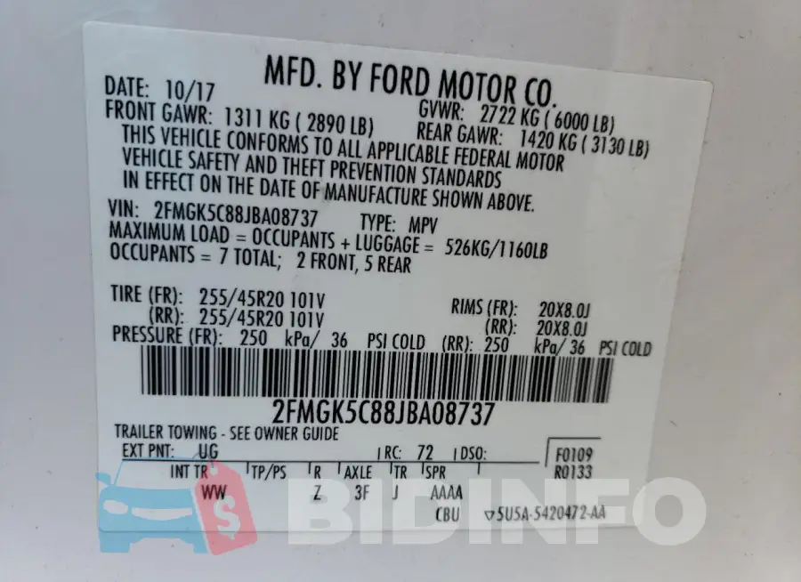 2FMGK5C88JBA08737 Photo# 13