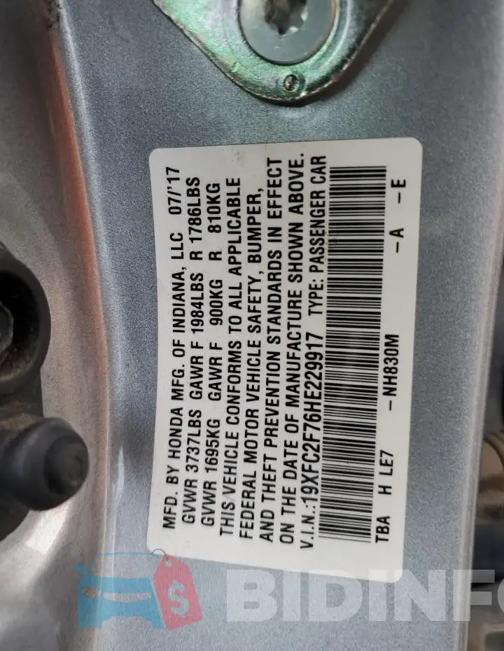 19XFC2F76HE229917 Photo# 12