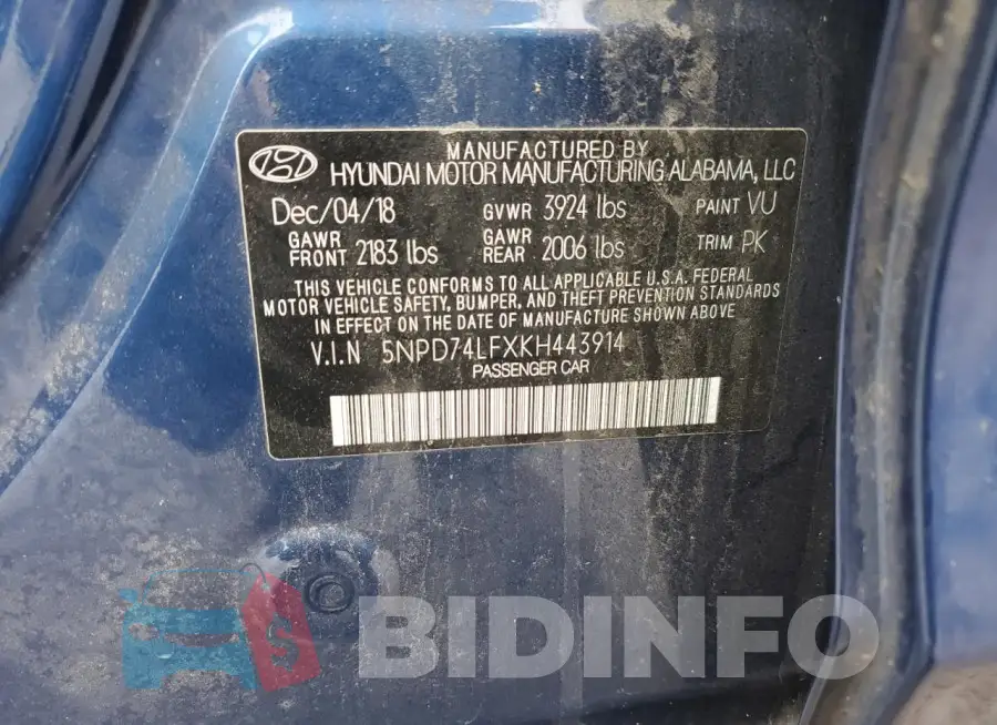 5NPD74LFXKH443914 Photo# 13