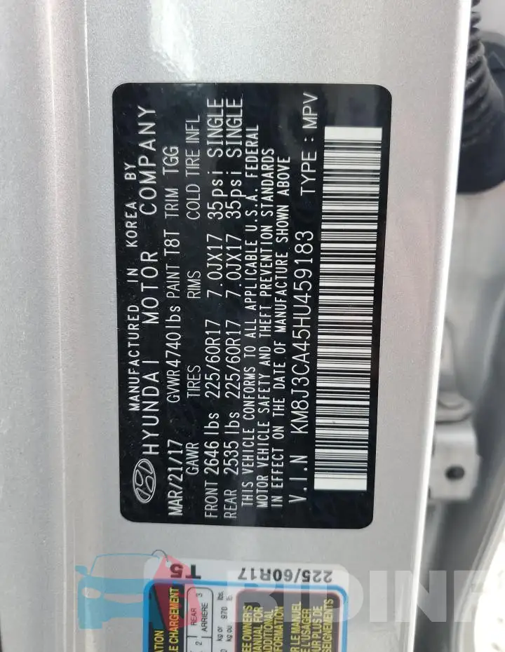 KM8J3CA45HU459183 Photo# 12