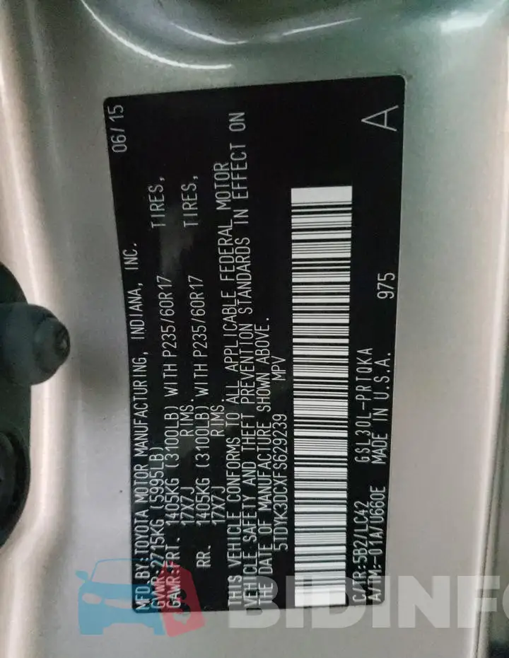 5TDYK3DCXFS629239 Photo# 14