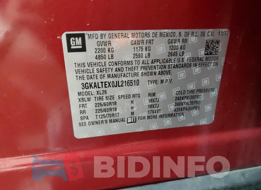 3GKALTEX0JL216510 Photo# 14