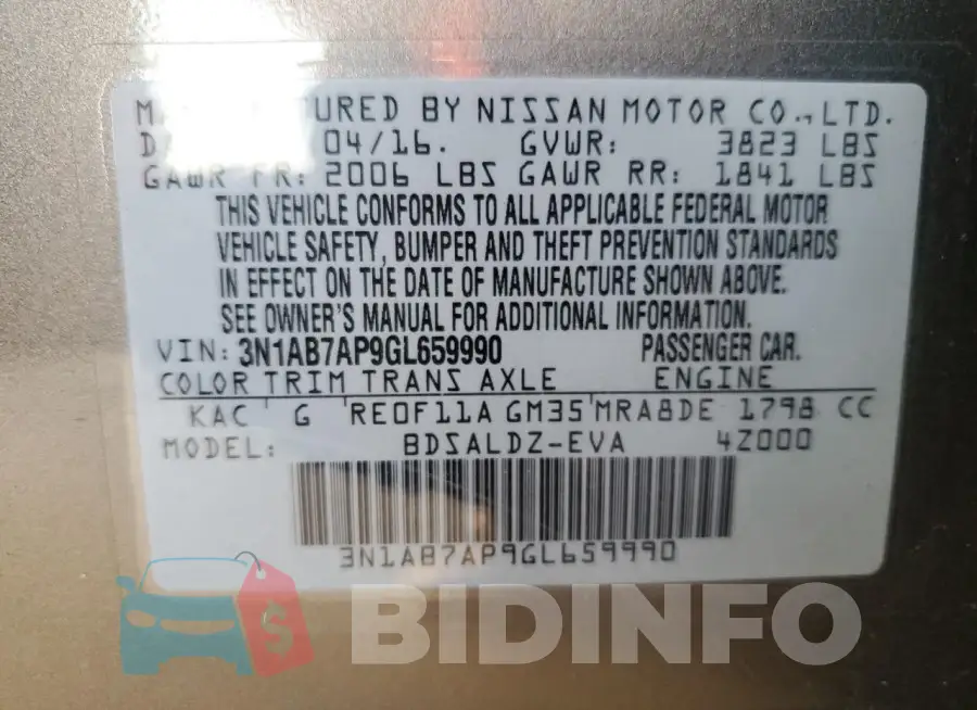 3N1AB7AP9GL659990 Photo# 12
