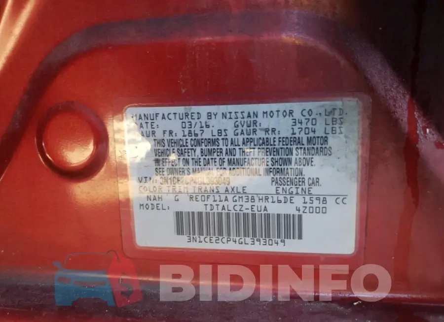3N1CE2CP4GL393049 Photo# 13
