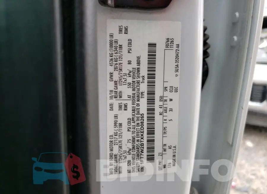 1FT7W2BTXKED08265 Photo# 12