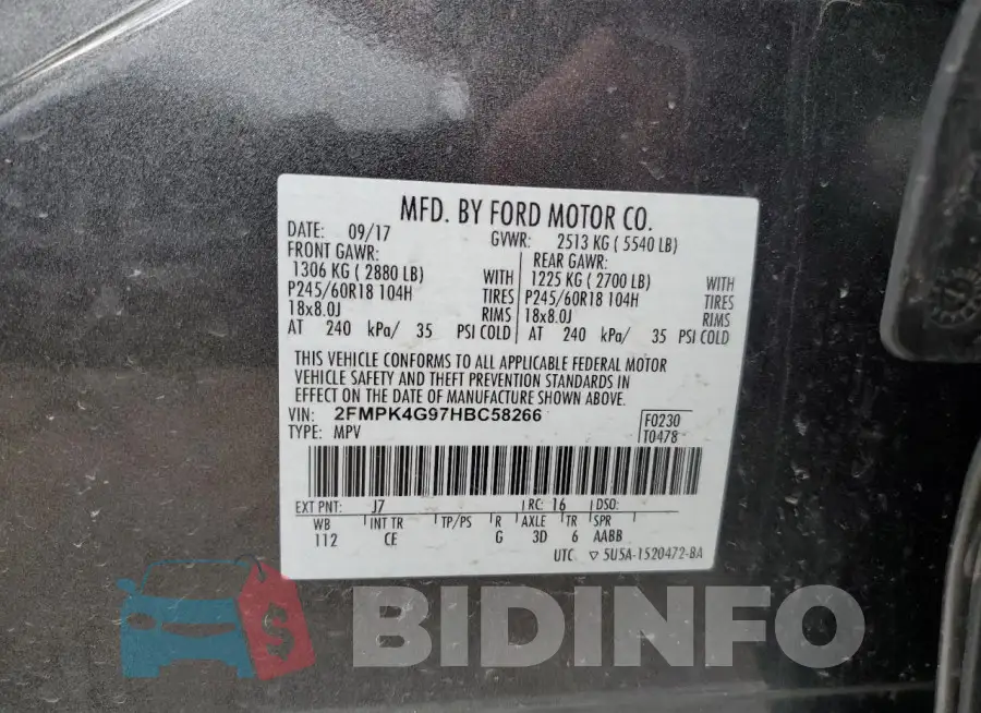 2FMPK4G97HBC58266 Photo# 13