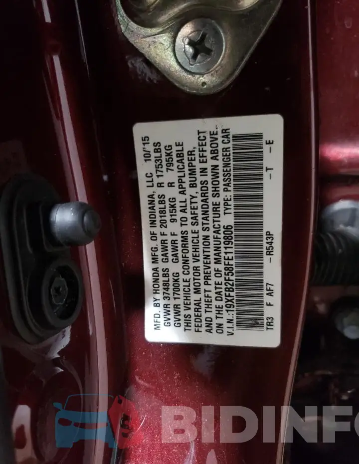 19XFB2F58FE119806 Photo# 12