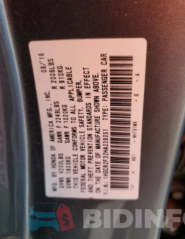 1HGCR2F32HA039051 Photo# 12