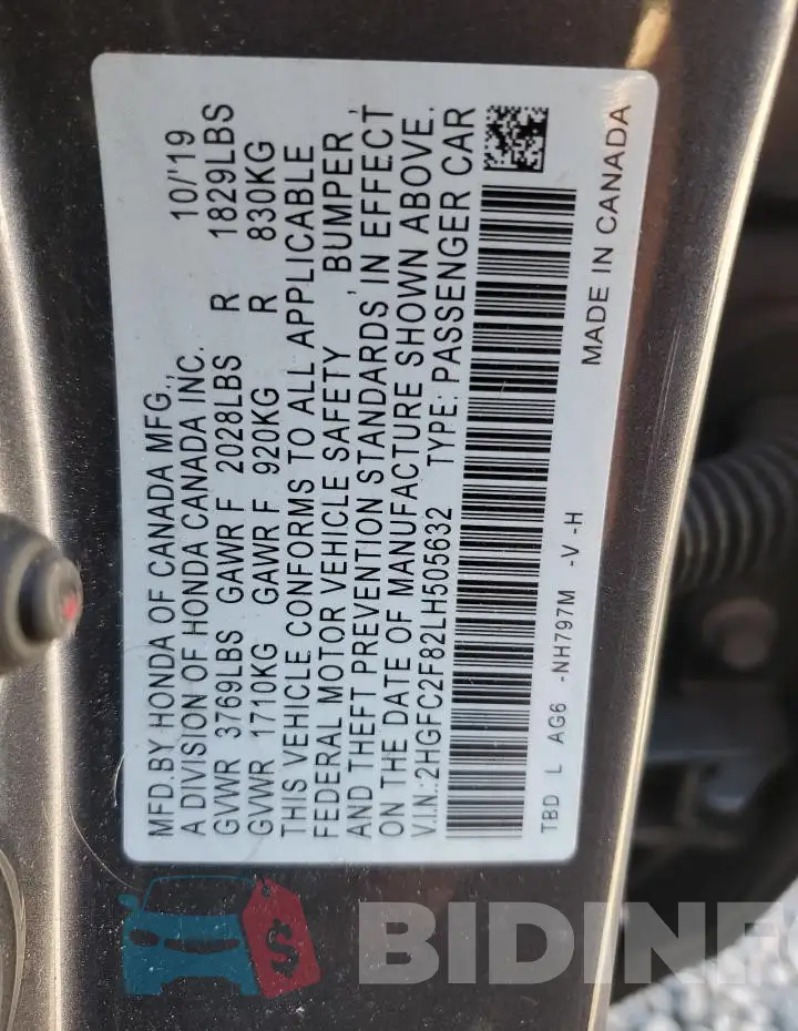 2HGFC2F82LH505632 Photo# 12