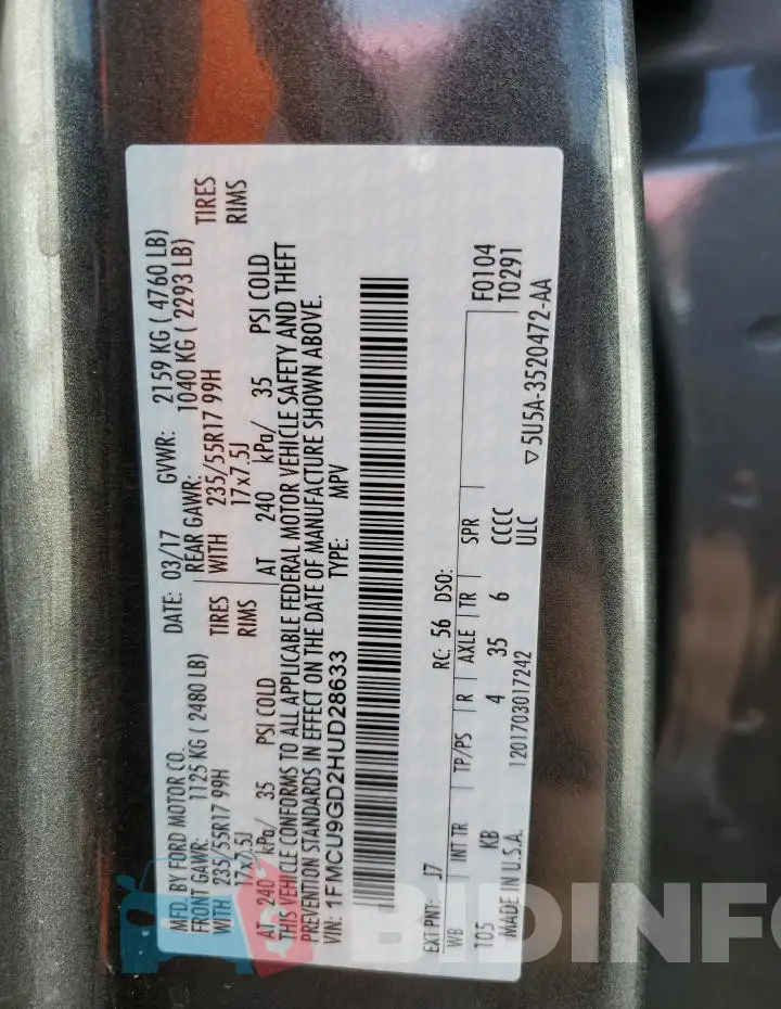 1FMCU9GD2HUD28633 Photo# 12