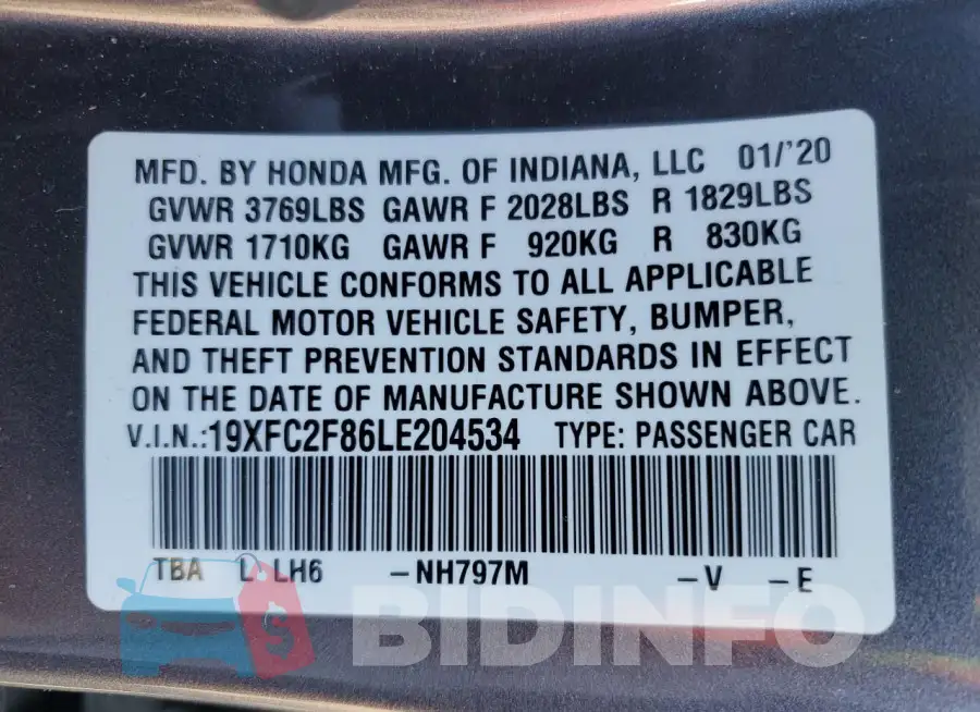 19XFC2F86LE204534 Photo# 12