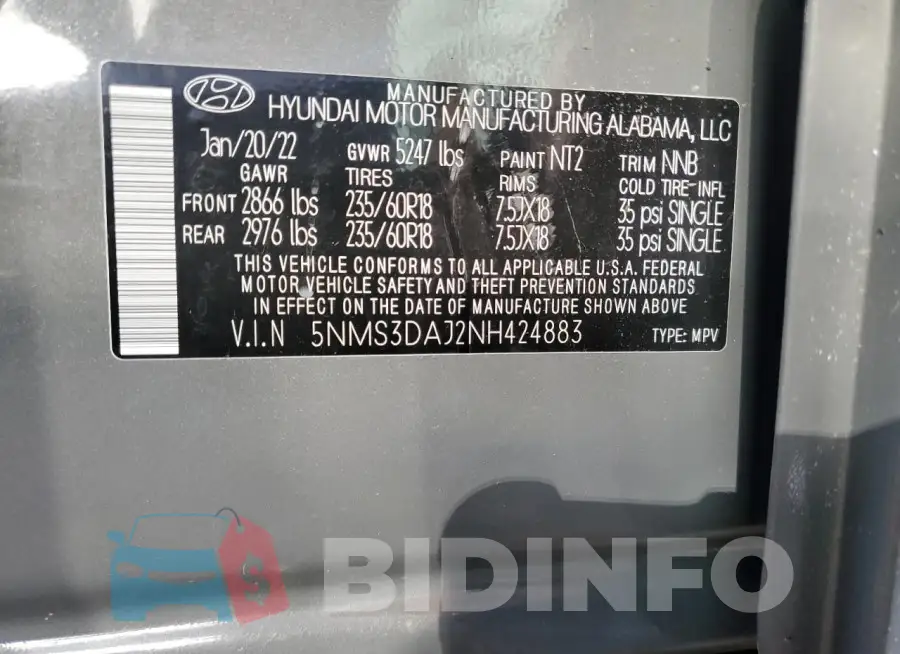 5NMS3DAJ2NH424883 Photo# 13