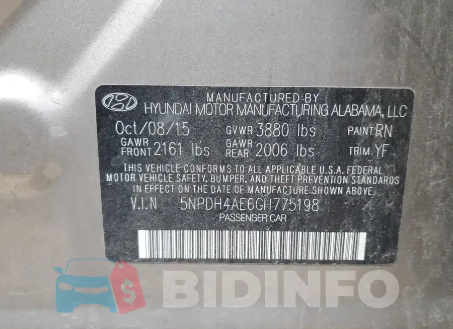 5NPDH4AE6GH775198 Photo# 13