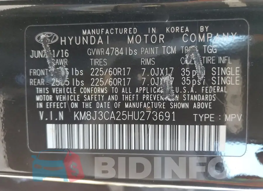 KM8J3CA25HU273691 Photo# 13