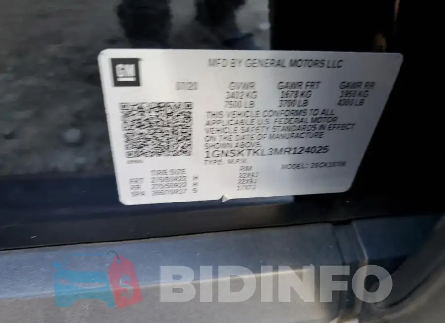 1GNSKTKL3MR124025 Photo# 12