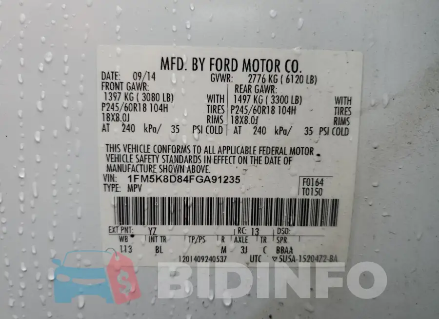 1FM5K8D84FGA91235 Photo# 13