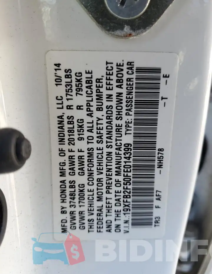 19XFB2F50FE014399 Photo# 13