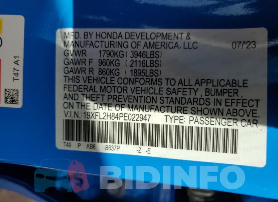 19XFL2H84PE022947 Photo# 13