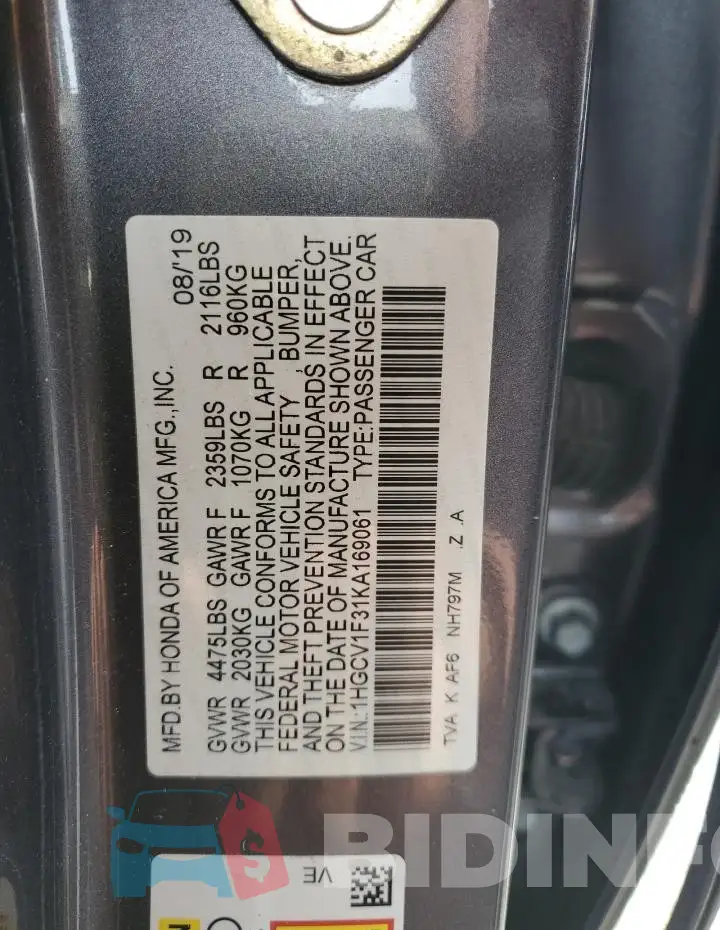 1HGCV1F31KA169061 Photo# 12